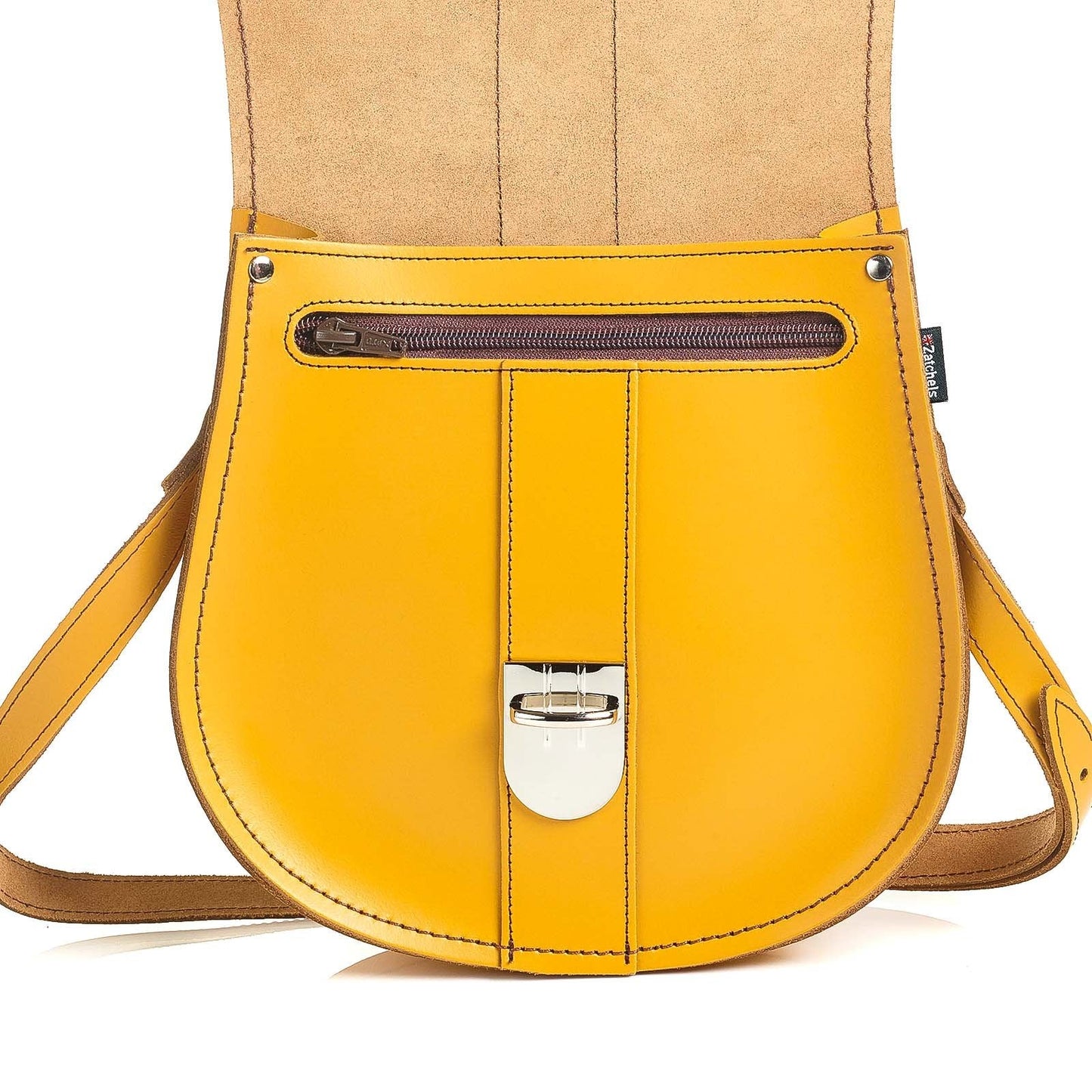 Handmade Leather Pushlock Saddle Bag - Yellow Ochre-3