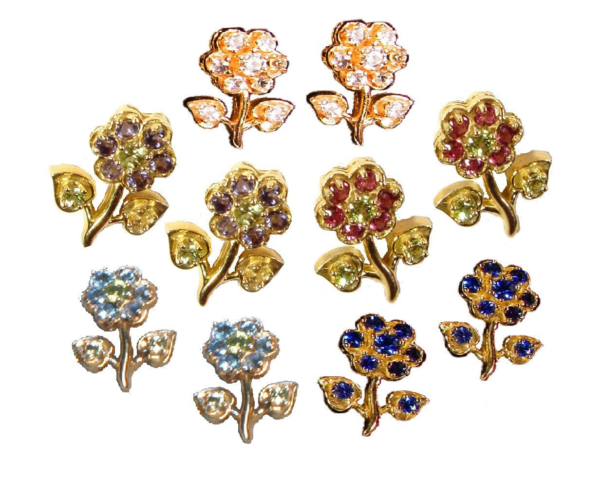 Stem Flower Earrings-18K and diamonds-2