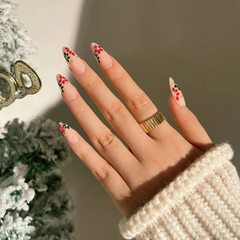 Gold Powder Christmas Fake Nails