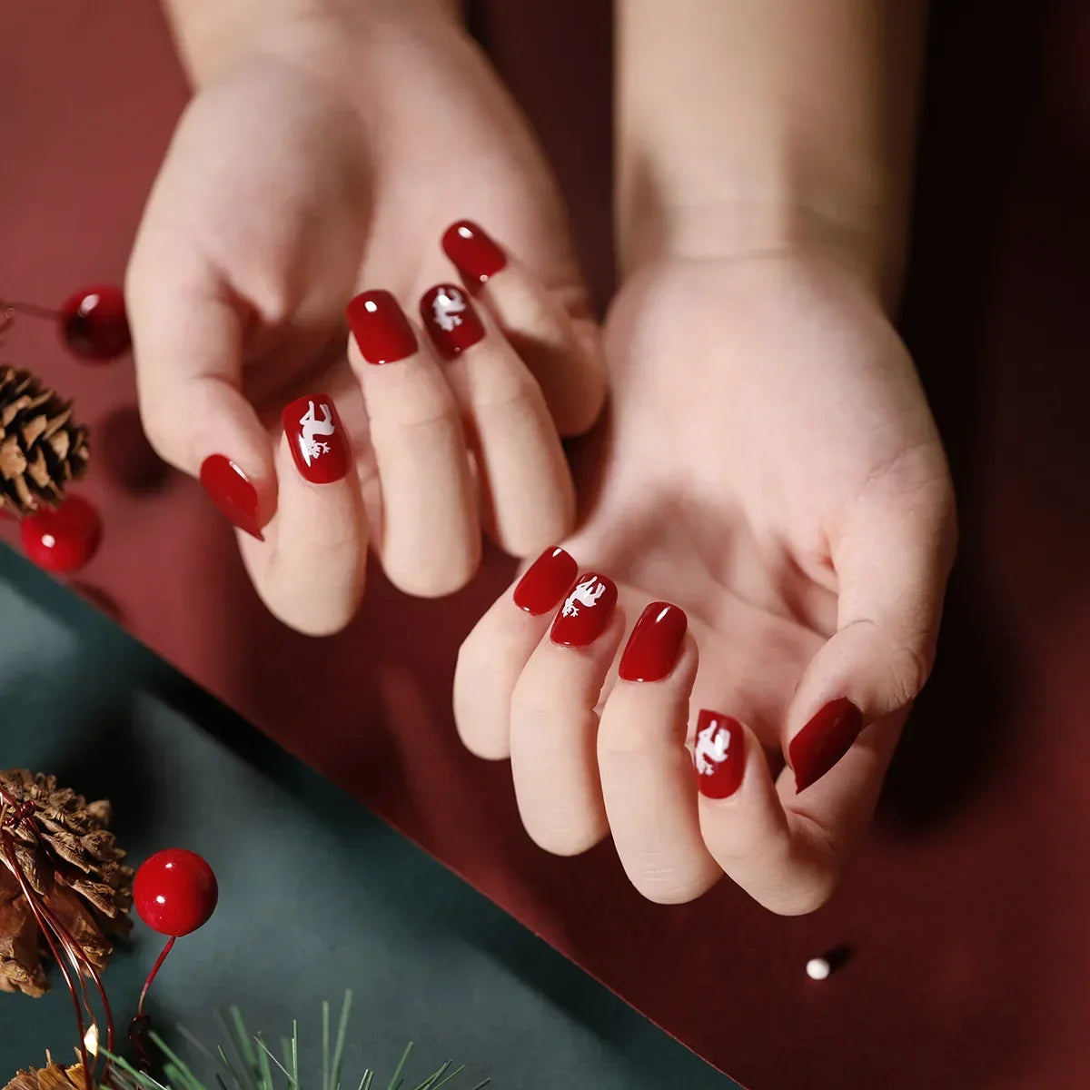 Gold Powder Christmas Fake Nails