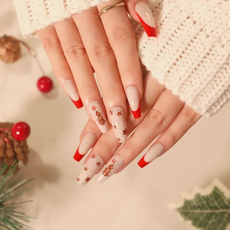 Gold Powder Christmas Fake Nails