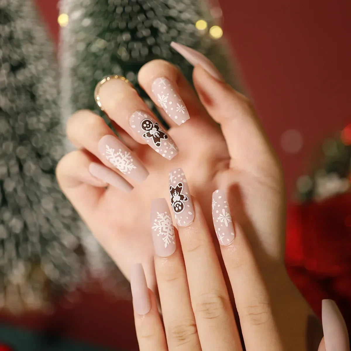 Gold Powder Christmas Fake Nails
