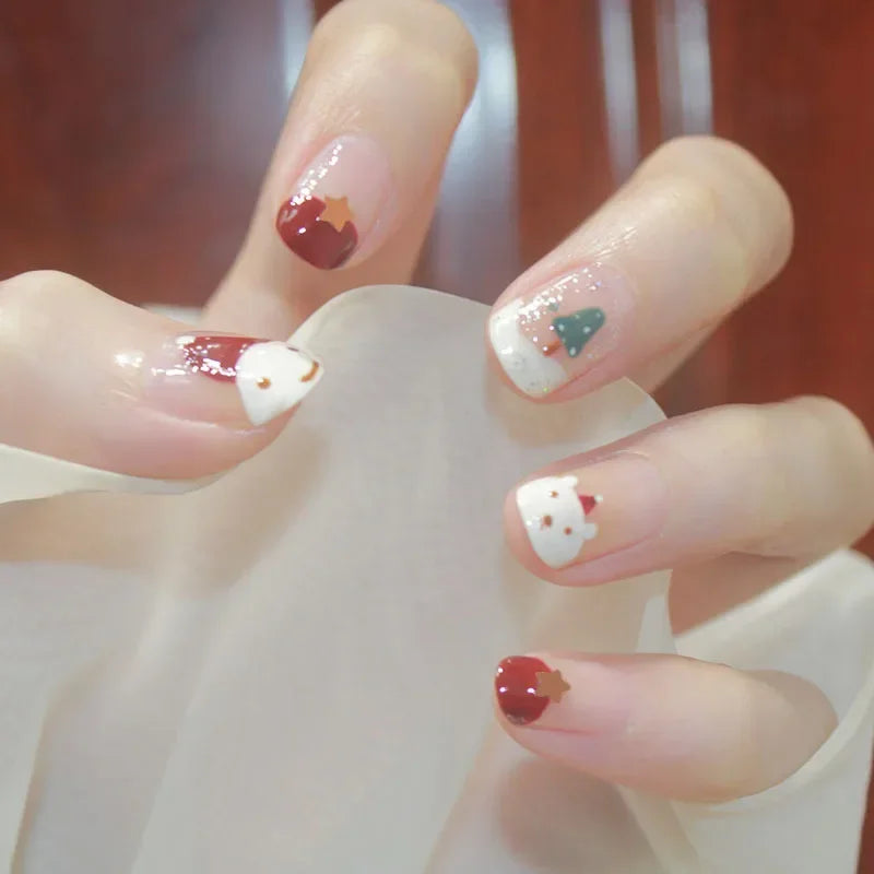 Gold Powder Christmas Fake Nails