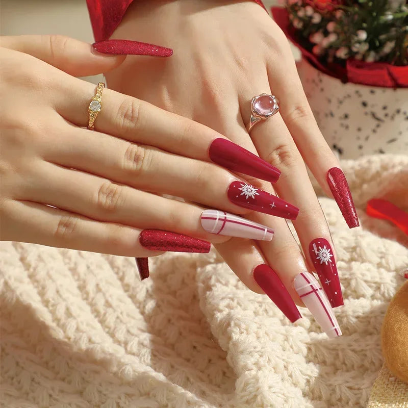 Gold Powder Christmas Fake Nails