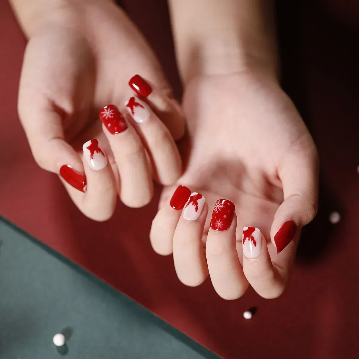 Gold Powder Christmas Fake Nails