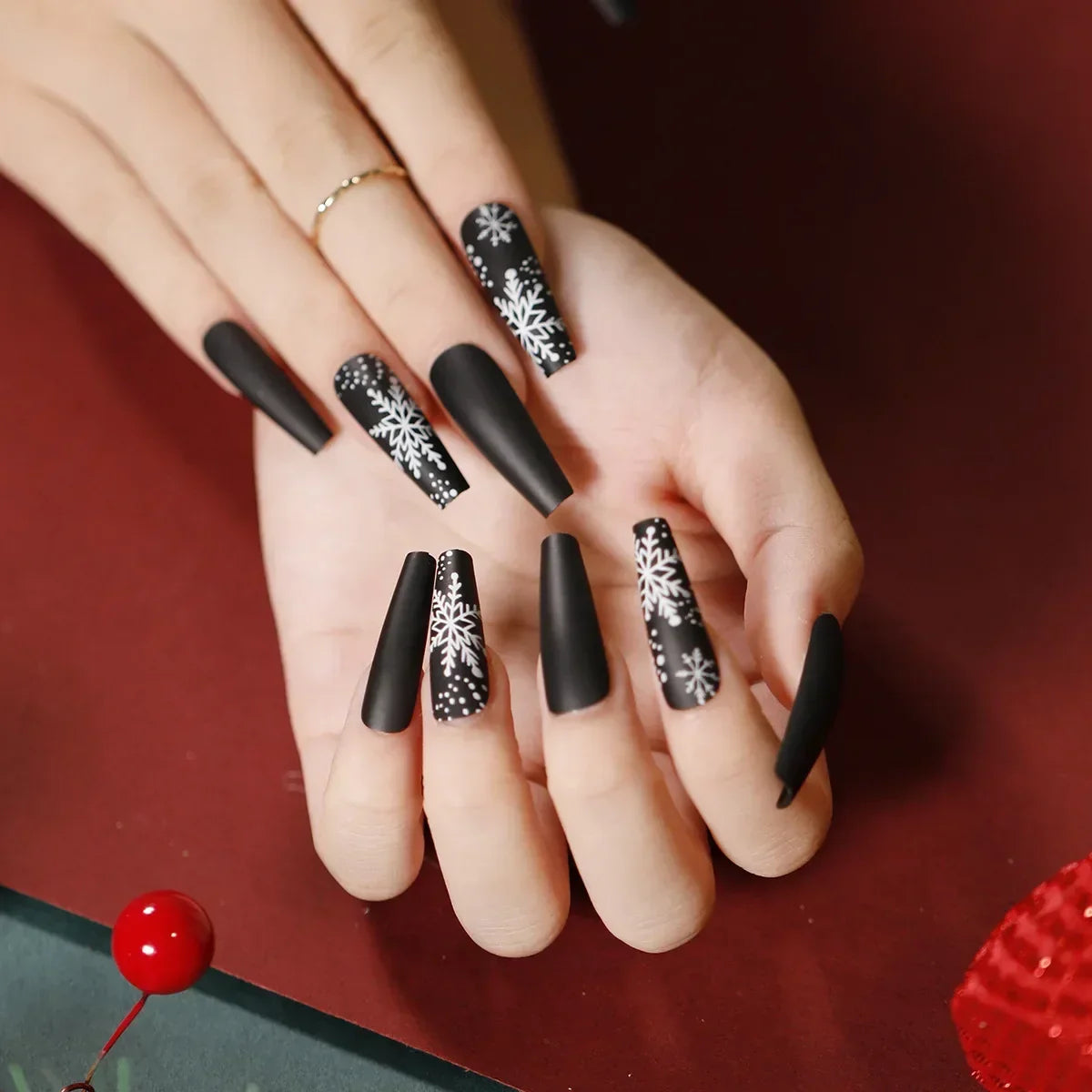 Gold Powder Christmas Fake Nails