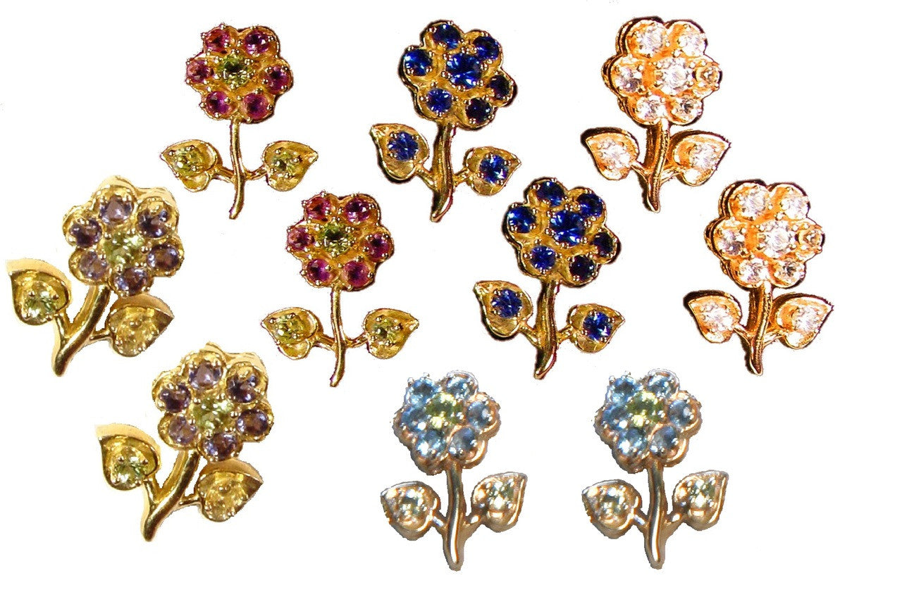 Stem Flower Earrings-14K Gold with diamonds-4