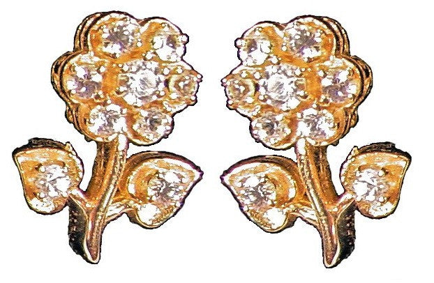 Stem Flower Earrings-14K Gold with diamonds-1