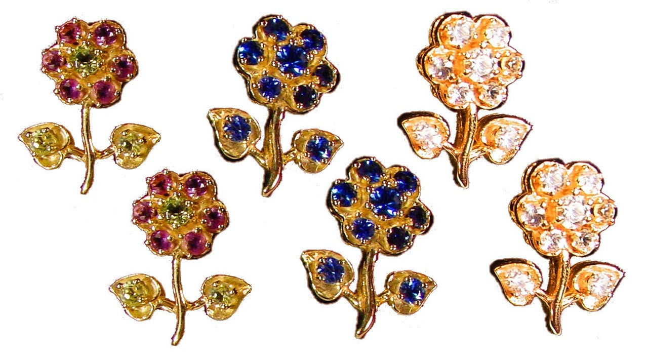 Stem Flower Earrings-14K Gold with diamonds-3