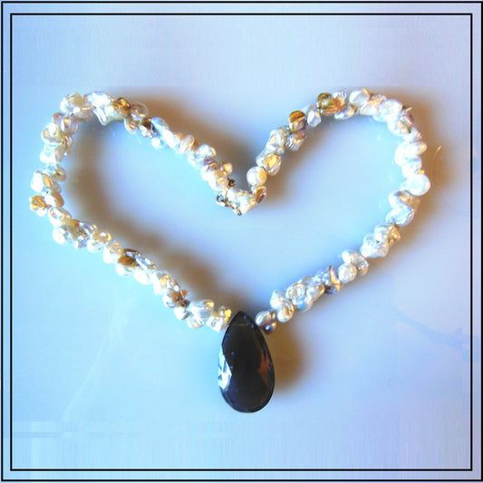 Smoky briolette on crazy keshi pearls-0