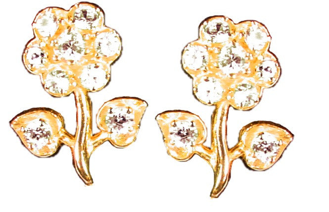 Stem Flower Earrings-14K Gold with diamonds-0