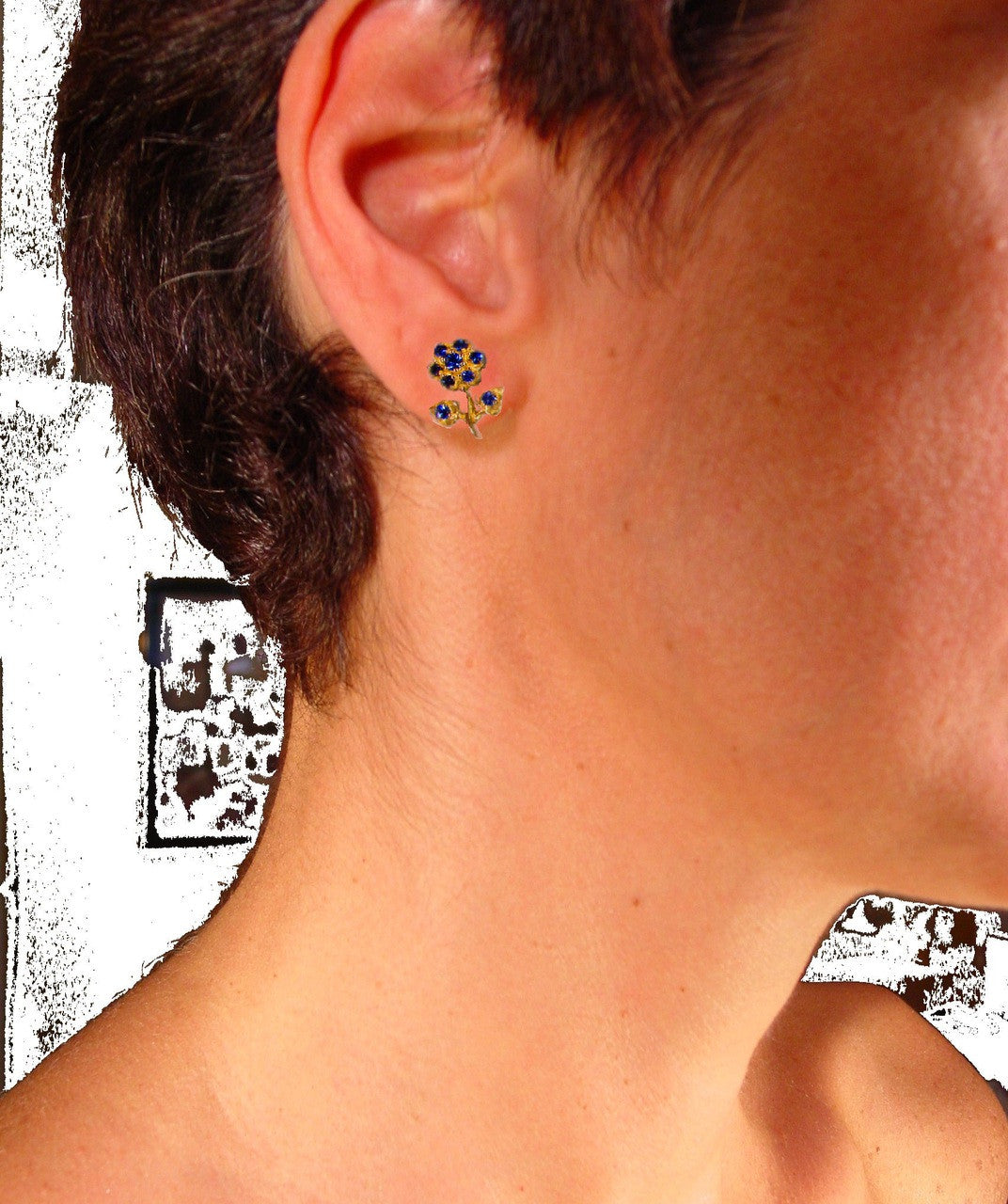 Stem Flower Earrings-14K Gold with diamonds-5