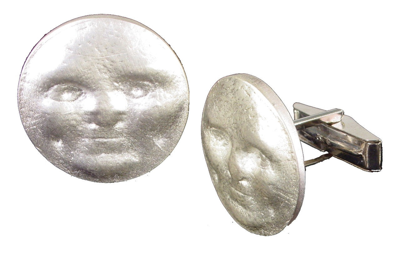 Sun/Moon Face Cufflinks- Someone to Watch Over Me- Sterling Silver with Diamond Eyes-0