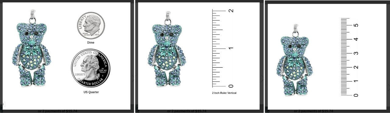 Sparkle, Wiggly, Teddy Bear Pendant/Necklace in Blue Crystals & Moving Arms & Legs