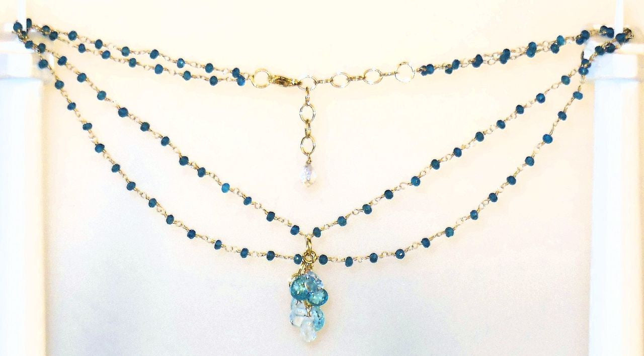 The Blues! Blue briolettes on twisted wire necklace.-5