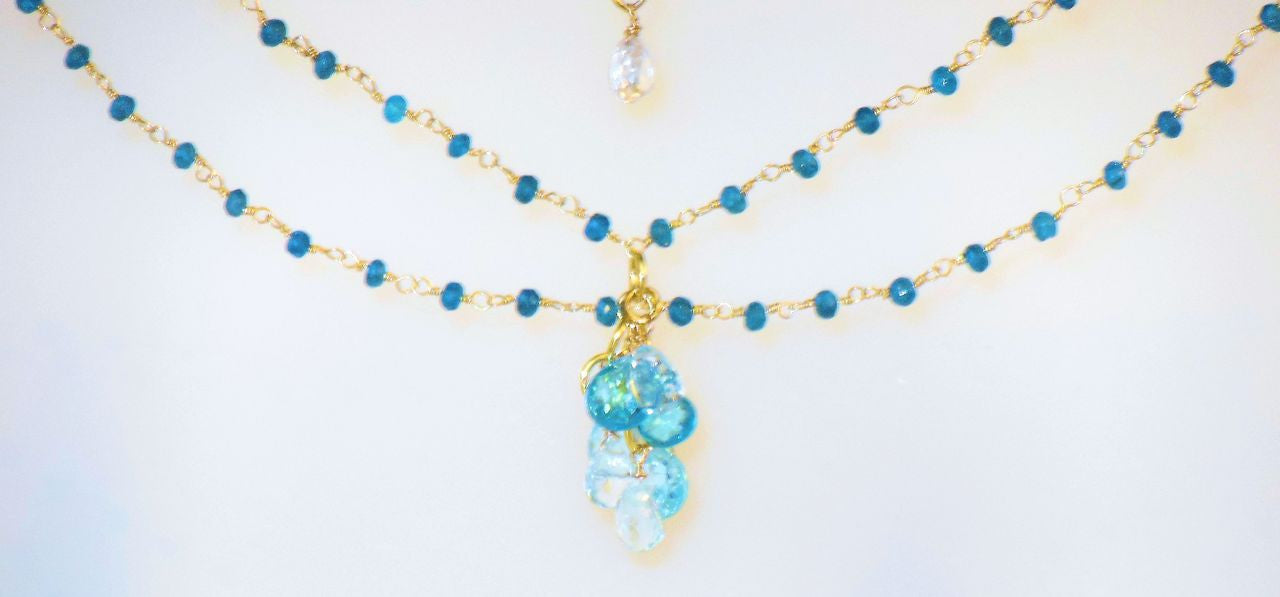 The Blues! Blue briolettes on twisted wire necklace.-8