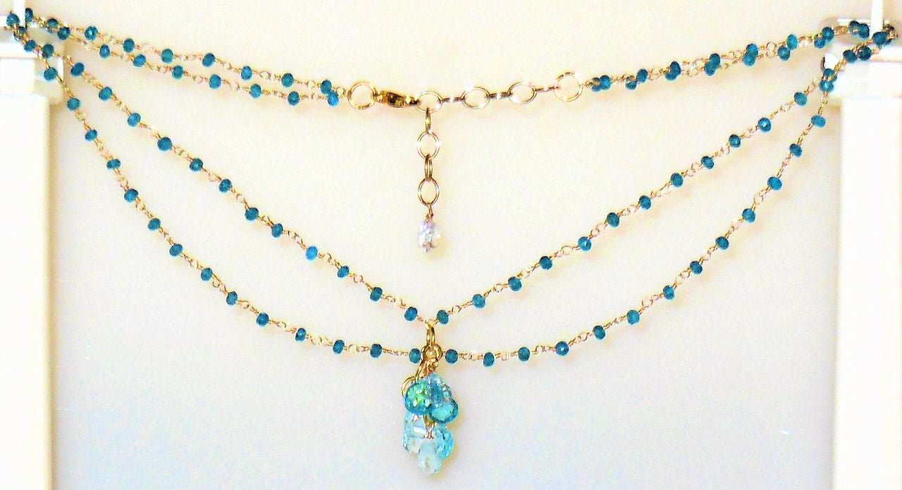 The Blues! Blue briolettes on twisted wire necklace.-6