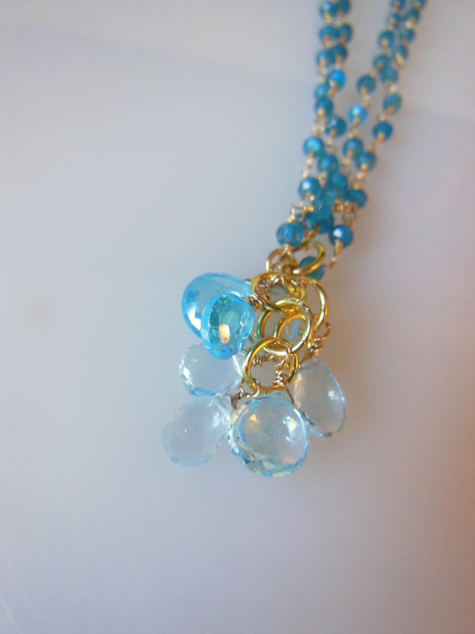 The Blues! Blue briolettes on twisted wire necklace.-3