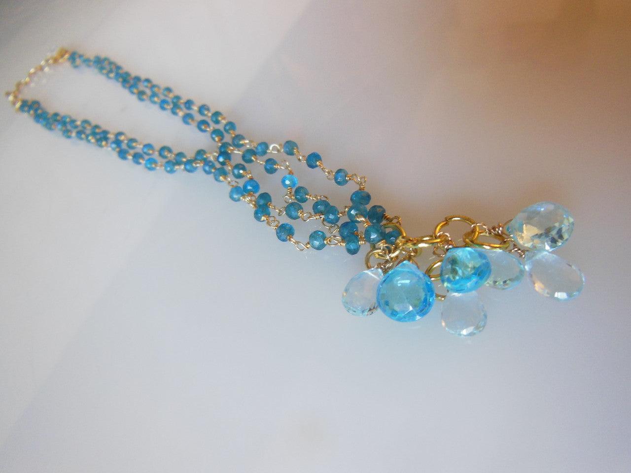 The Blues! Blue briolettes on twisted wire necklace.-4