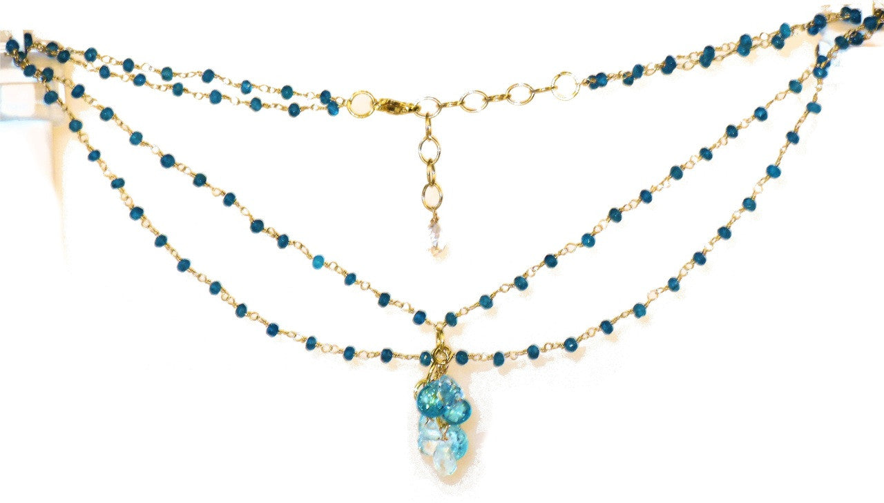 The Blues! Blue briolettes on twisted wire necklace.-1