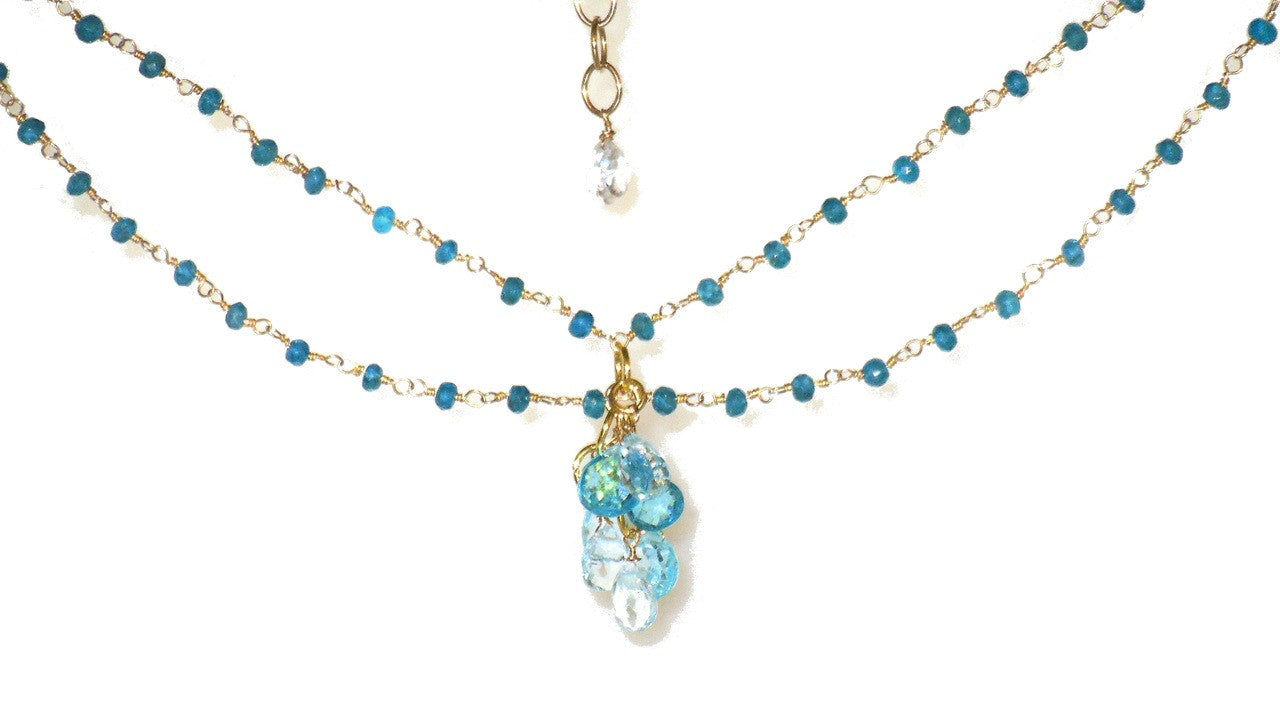 The Blues! Blue briolettes on twisted wire necklace.-0