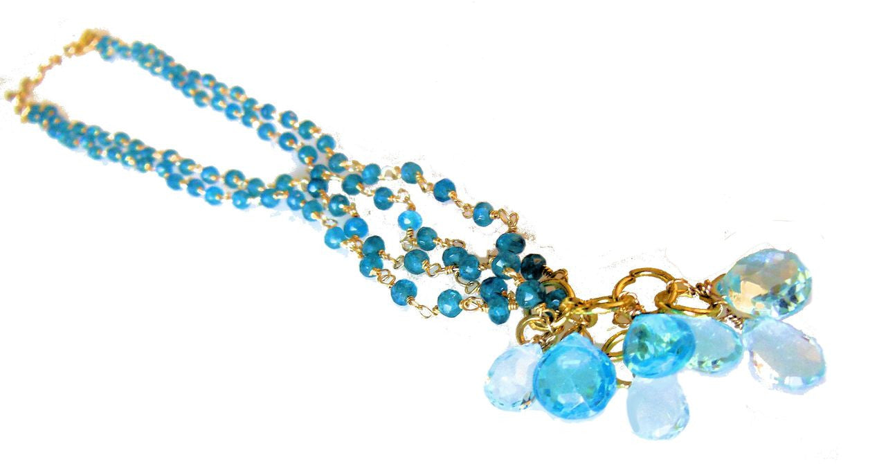 The Blues! Blue briolettes on twisted wire necklace.-2