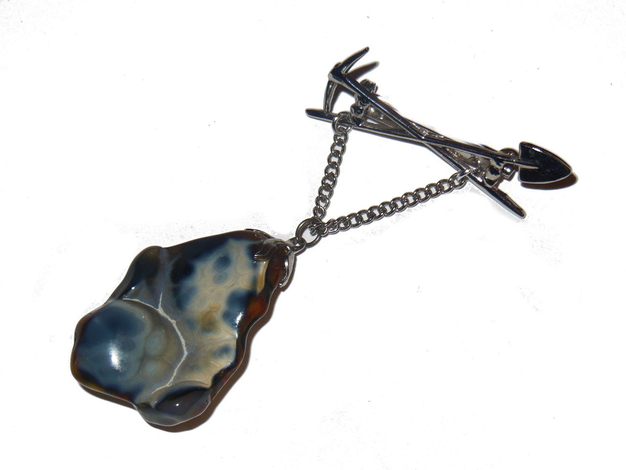 Vintage Brooch- Cris-cross Tools with Mystery Blue Stone-0