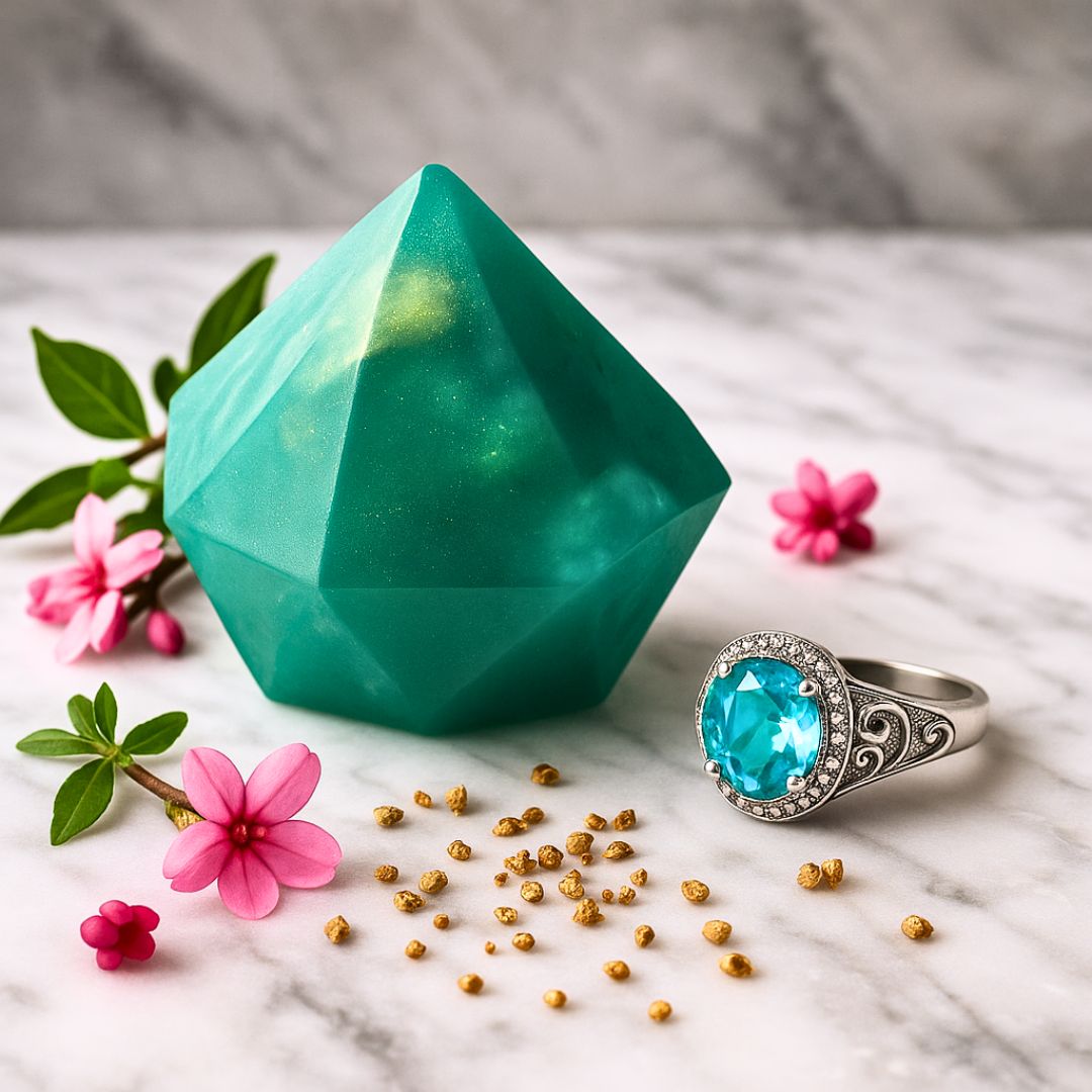 Birthstone Aquamarine Gem Soap with Hidden Silver Ring