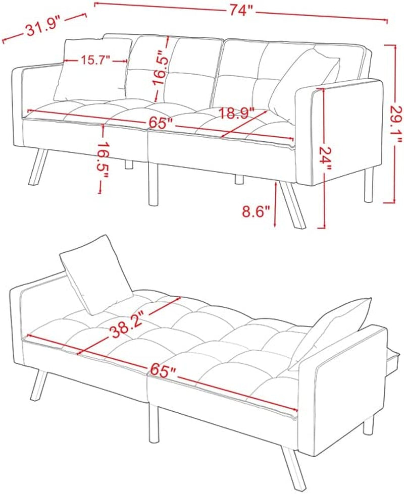 Adjustable Loveseat Sofa Bed with Metal Legs