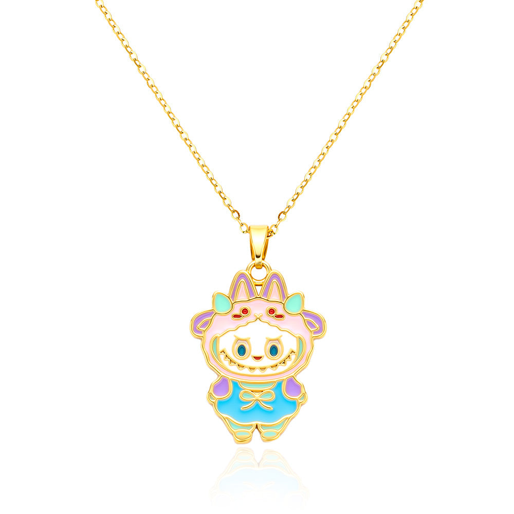 bts x Labubu Enamel Moon Meadow Gold Necklace