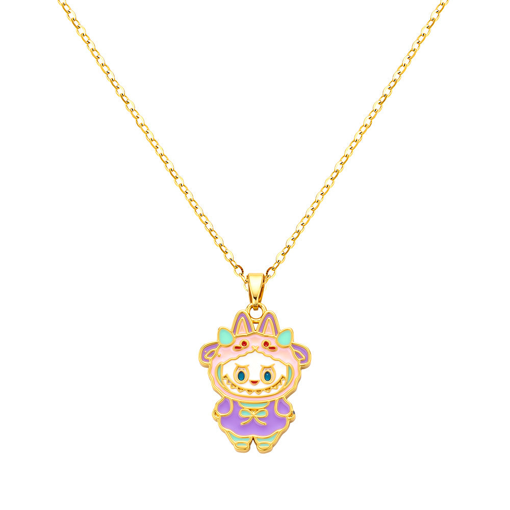 bts x Labubu Enamel Moon Meadow Gold Necklace