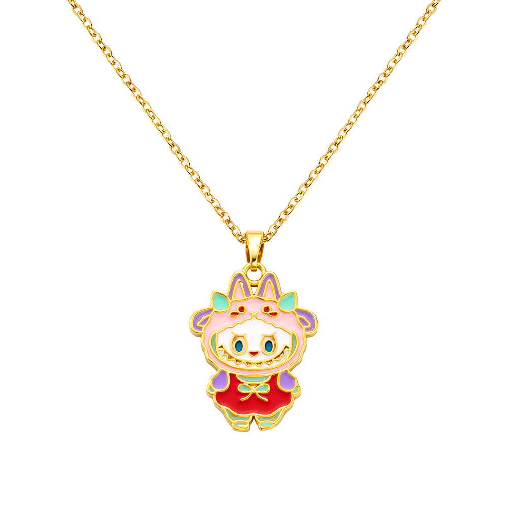 bts x Labubu Enamel Moon Meadow Gold Necklace