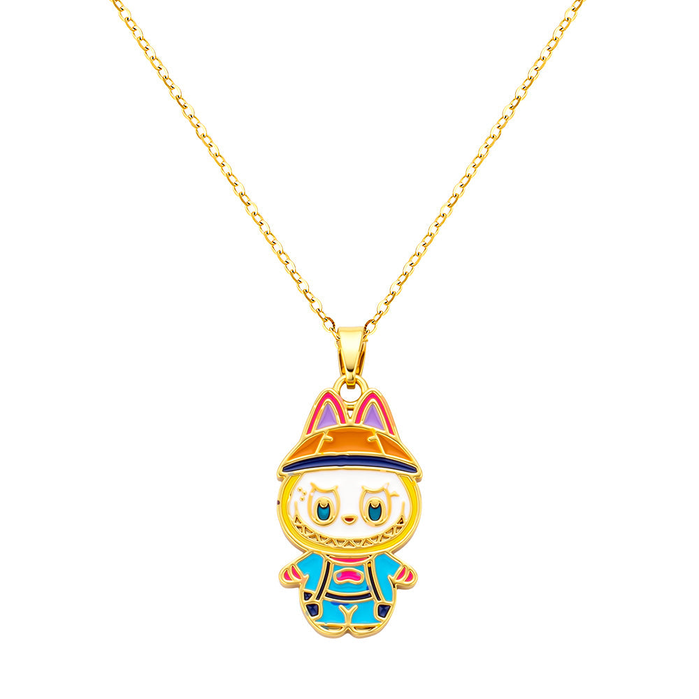 bts x Labubu Enamel Street Scout Gold Necklace