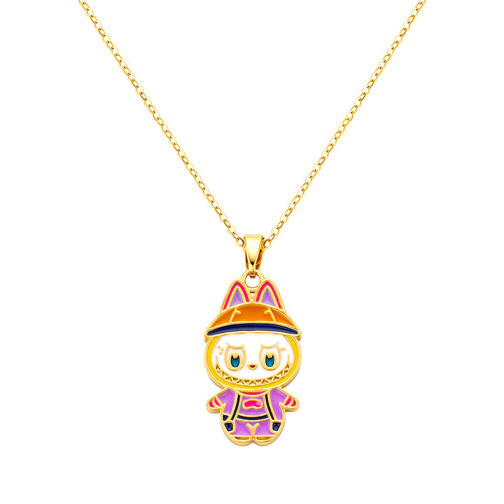 bts x Labubu Enamel Street Scout Gold Necklace