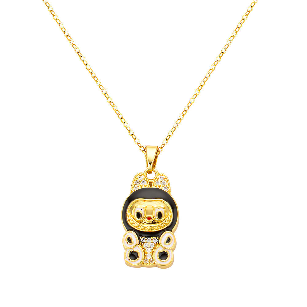 bts x Labubu Gold Enamel Pendant Necklace