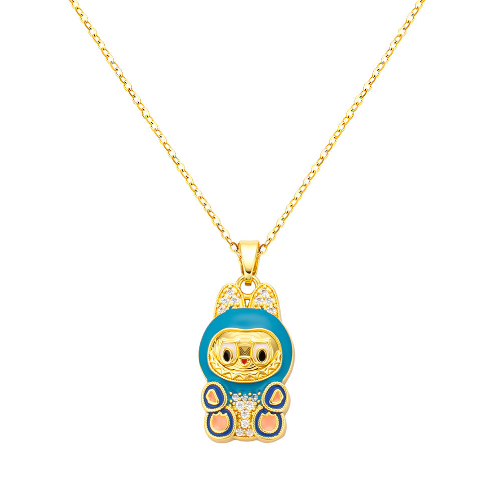 bts x Labubu Gold Enamel Pendant Necklace