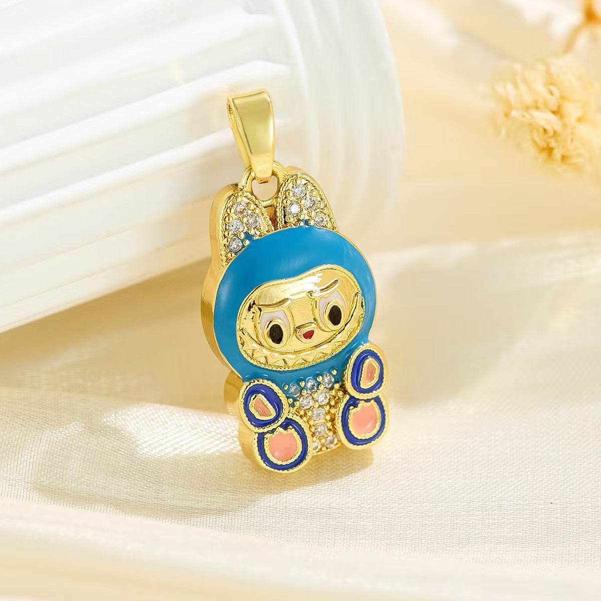 bts x Labubu Gold Enamel Pendant Necklace