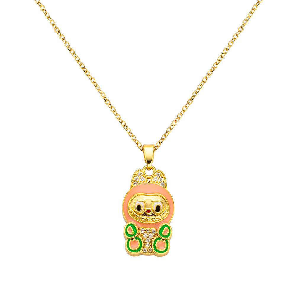 bts x Labubu Gold Enamel Pendant Necklace