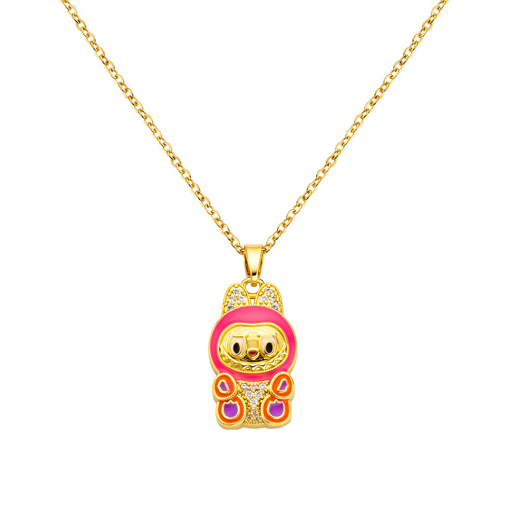bts x Labubu Gold Enamel Pendant Necklace