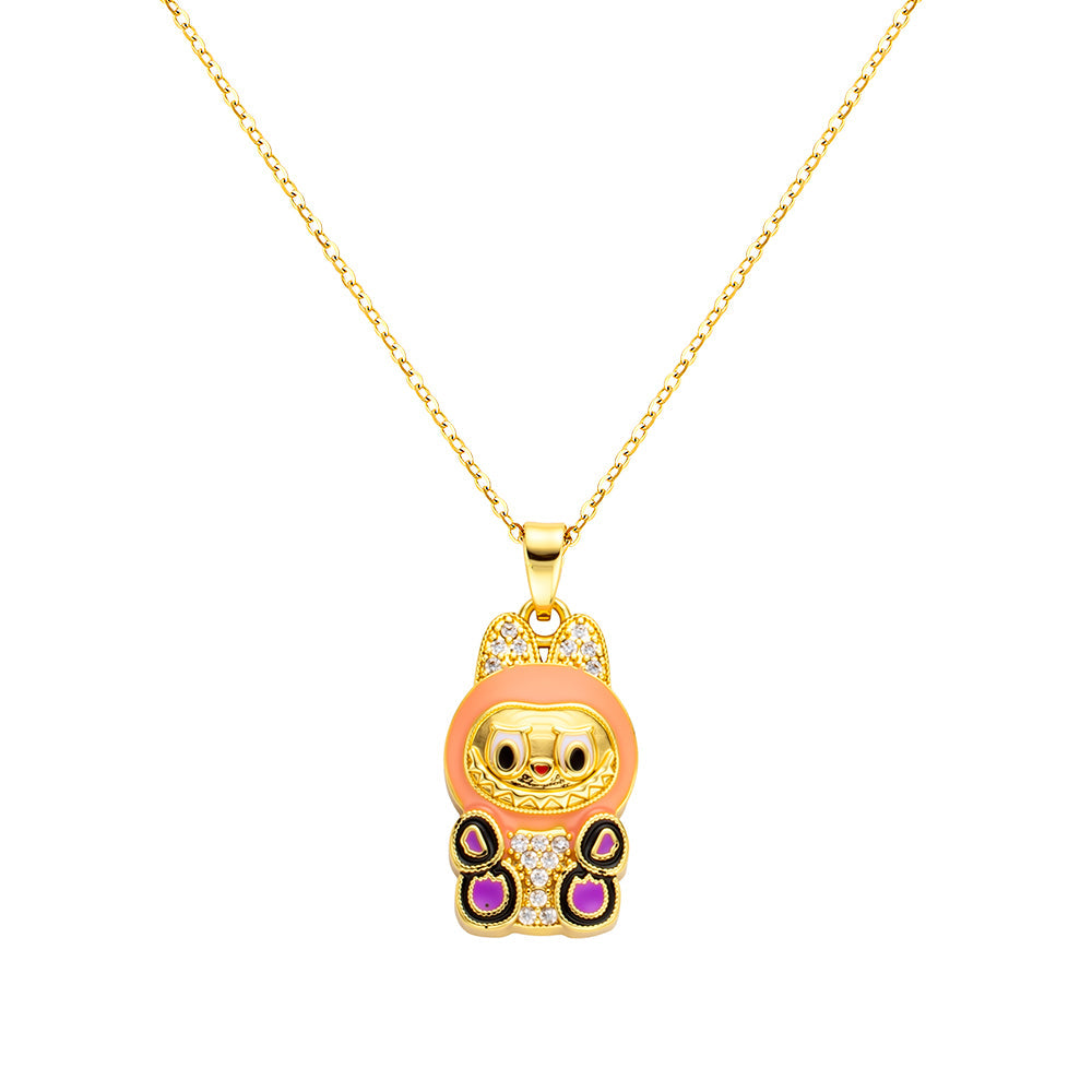 bts x Labubu Gold Enamel Pendant Necklace
