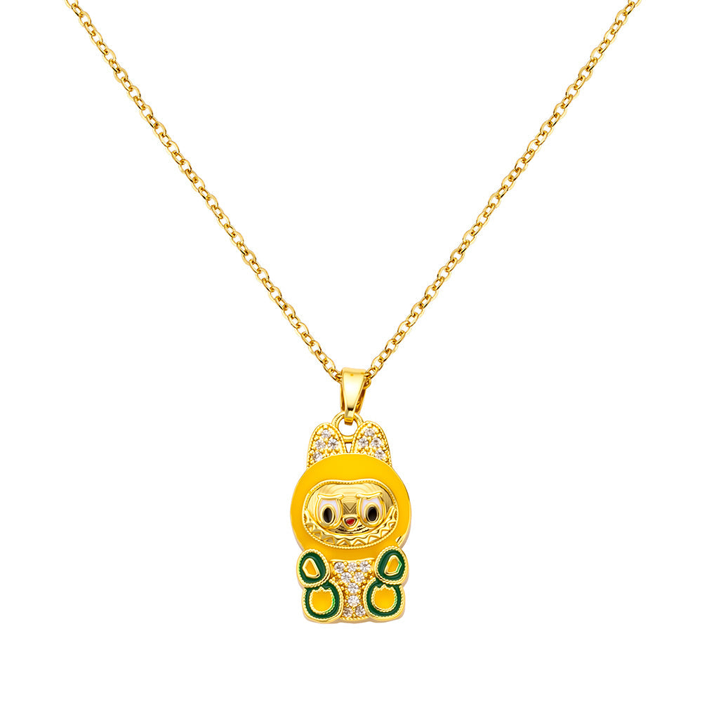 bts x Labubu Gold Enamel Pendant Necklace