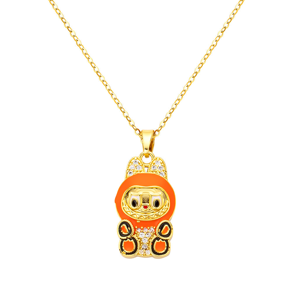 bts x Labubu Gold Enamel Pendant Necklace