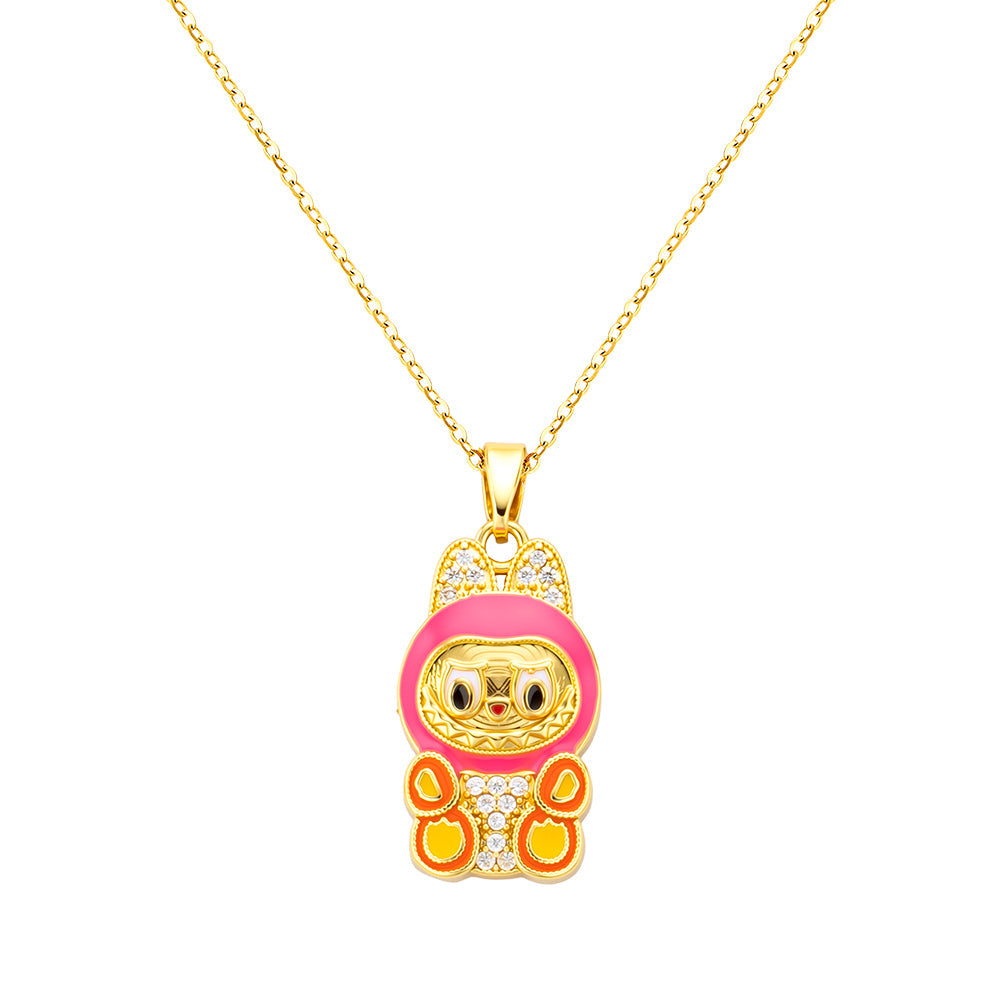 bts x Labubu Gold Enamel Pendant Necklace