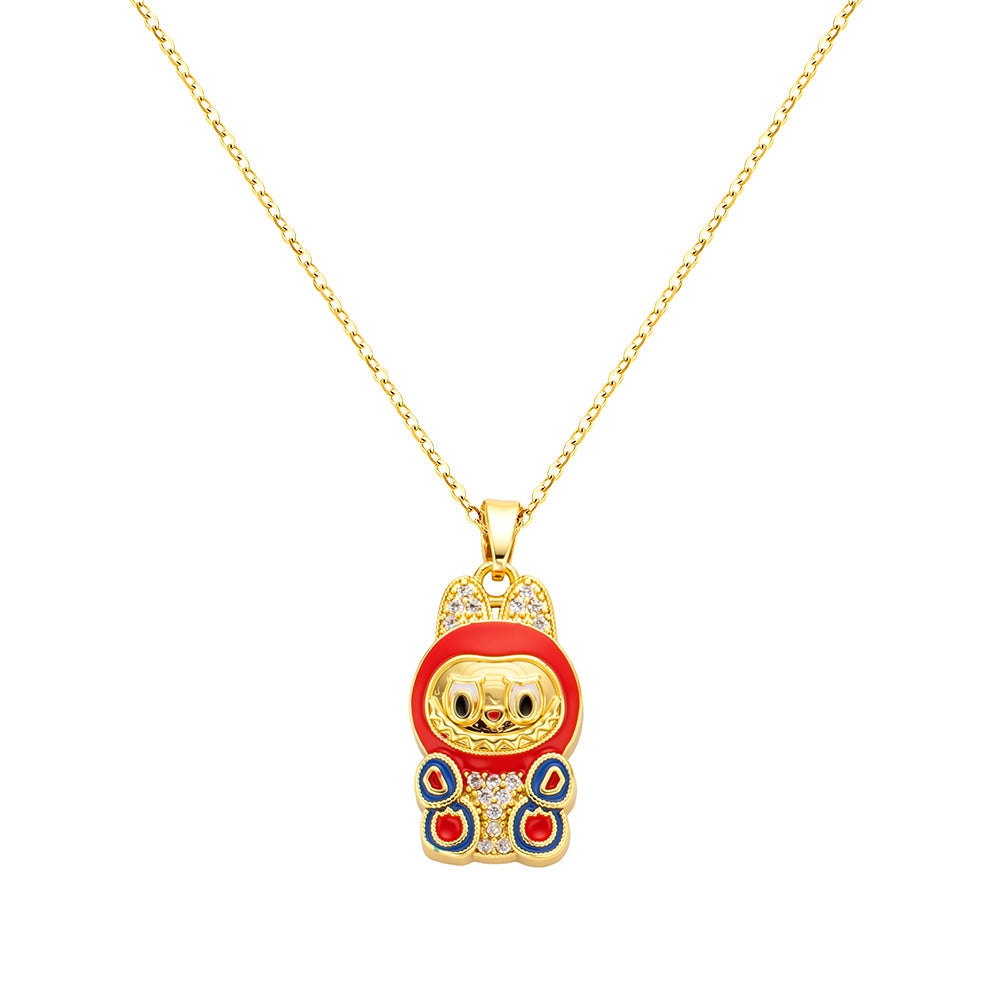 bts x Labubu Gold Enamel Pendant Necklace