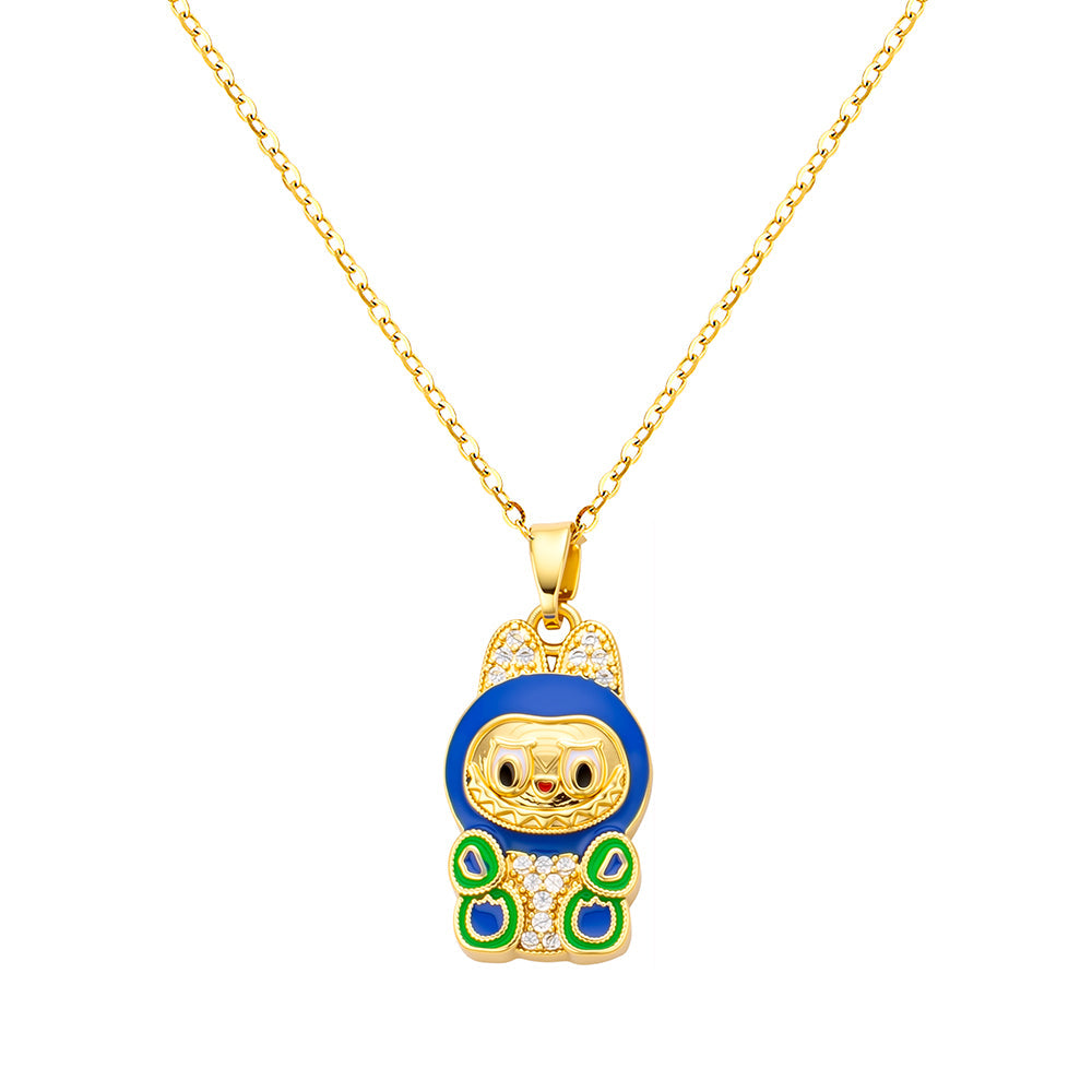 bts x Labubu Gold Enamel Pendant Necklace