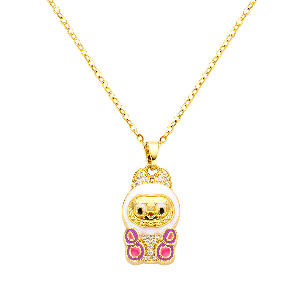 bts x Labubu Gold Enamel Pendant Necklace