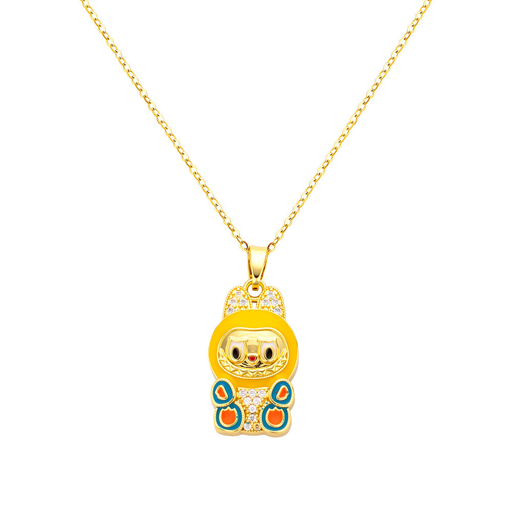 bts x Labubu Gold Enamel Pendant Necklace