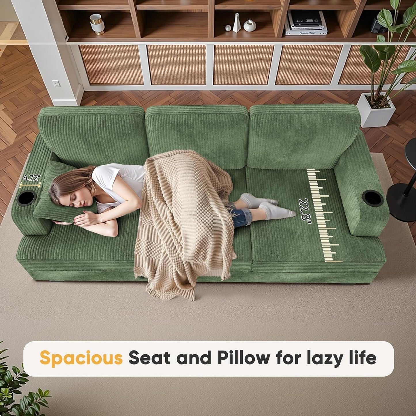 Comfy 83 Inch Sofa with USB Ports and Pillows