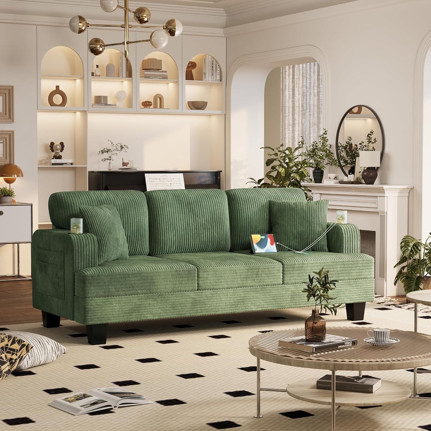 Comfy 83 Inch Sofa with USB Ports and Pillows