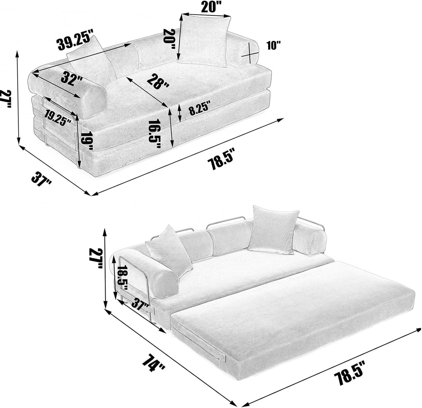 Convertible Folding Sofa Bed with Removable Backrest